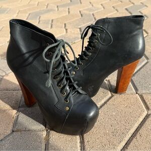Jeffrey Campbell Lita Black Leather Lace-Up Heeled Boots